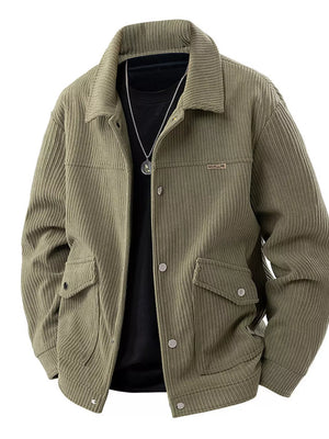 Men's Plus Size Corduroy Button Up Jacket in Black, front view