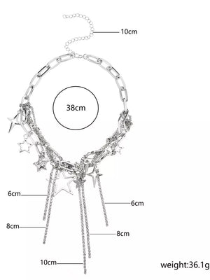 Chunky Chain Star Tassel Necklace Alloy Silver in Silver, fabric detail