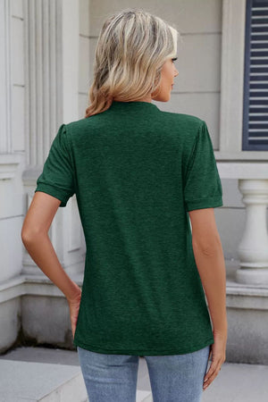 Dark green short sleeve t-shirt with pleated yoke detail