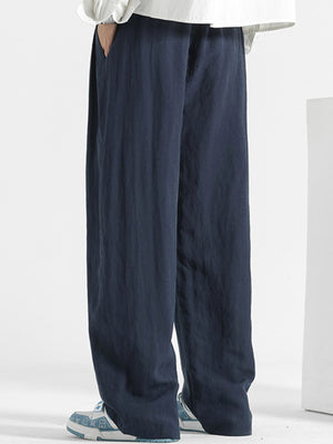 Men's navy blue relaxed fit sweatpants with side pockets.