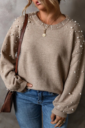 Dust Storm knit sweater with pearl embellishments and balloon sleeves