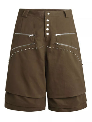 Men's Zipper Detail Wide Leg Capris in Black, front view