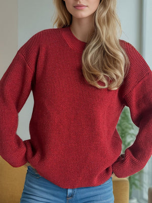 Textured ribbed knit oversized sweater in scarlet with subtle sparkle detail.