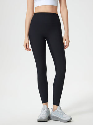 Black ribbed high-waist leggings with a sculpted fit.