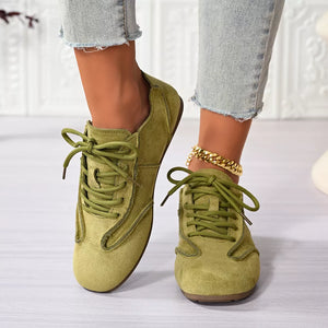 Lace Up Round Toe Sneakers in Brown, close-up detail
