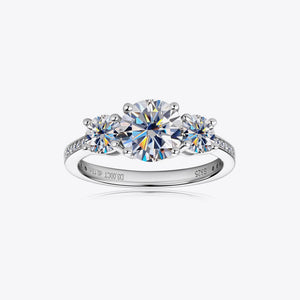 Trio moissanite ring in silver with sparkling accents on band