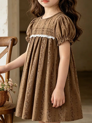 Children's Vintage Floral Puff Sleeve Dress, front view