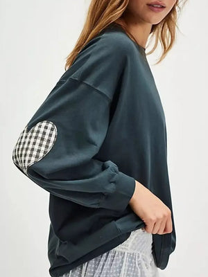 Heart Patch Long Sleeve Sweatshirt in Burgundy, alternate angle