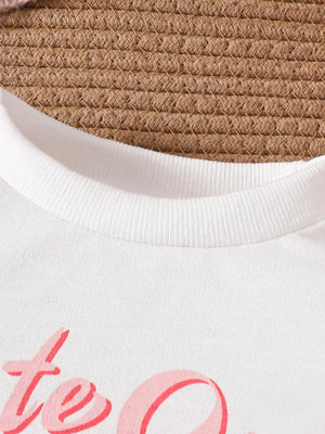 Children's Bow Long Sleeve Top And Pants Set in White, side view