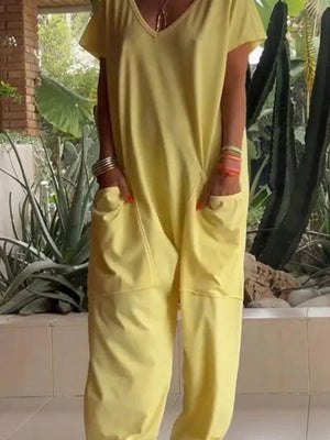 Loose Fit V-neck Short Sleeve Wide Leg Jumpsuit in Floral Gray, view 14