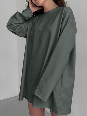 Oversized dark gray cotton jersey top with long sleeves and a crew neck.