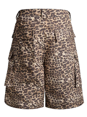 Men's leopard print cargo sweatpants with multiple pockets.