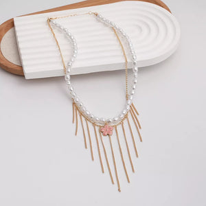 Elegant 18k Gold-plated Synthetic Pearl Choker Necklace in White, fabric detail