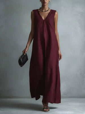 Full Size V-neck Sleeveless Maxi Dress, close-up detail