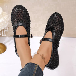 Sparkling Mesh Mary Jane Sneakers in Black, side view