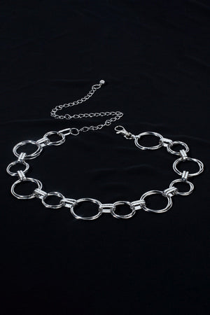 Silver linked circle waist chain belt with adjustable clasp and extender chain