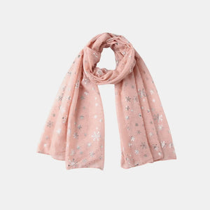 Blush pink scarf with silver snowflake print