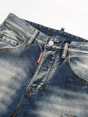 Men's Distressed Wash Jeans in Dark, close-up detail