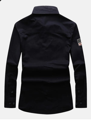 Men's Plus Size Long Sleeve Shirt in Khaki, model styling view