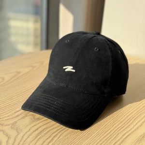 Black distressed cotton baseball hat with embroidered detail