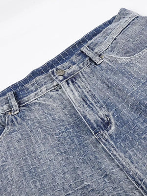 Men's Wide Leg Denim Capris in Blue, fabric detail