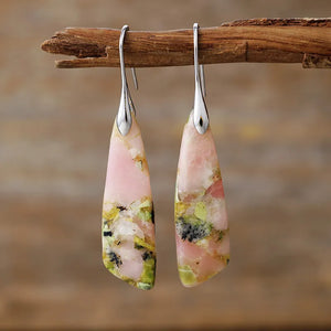 Teardrop earrings with pink stone and silver hooks