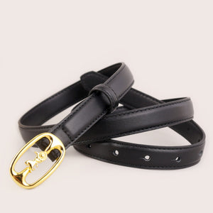 Black cowhide leather belt with gold horse carriage buckle detail