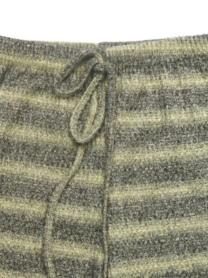 Striped Knit Wide-leg Pants in Army Green, fabric detail
