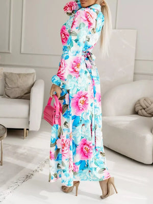 Long Sleeve Maxi Shirt Dress in Pastel Blue, alternate angle