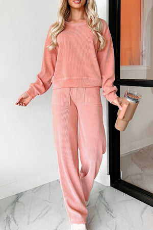 Plush corduroy lounge set in pink, relaxed fit
