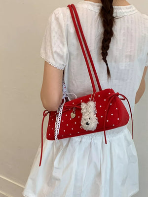 Polka Dot Shoulder Bag in Red, side view
