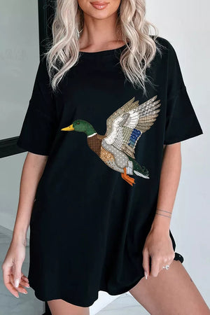 Flying Duck Graphic Round Neck T-shirt, close-up detail