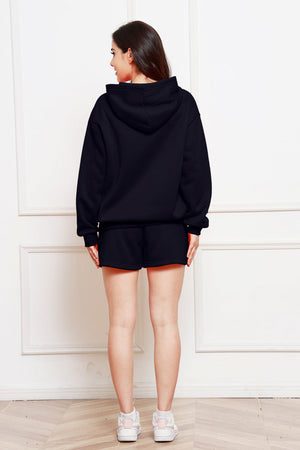 Dark Blue oversized hoodie and bermuda shorts set with a relaxed fit.