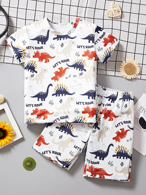 Toddler dinosaur adventure two-piece set with all-over print and "Let's Roar" text.