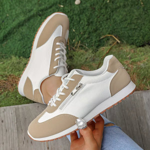 Round Toe Lace Up Sneakers in Khaki, model styling view