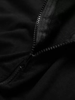 Men's Plus Size Short Sleeve Zip Up Hoodie in Black, close-up detail
