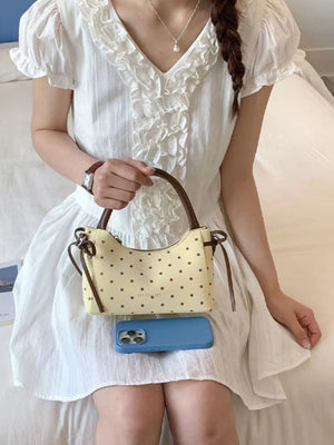 Polka Dot Mini Crossbody Bag in Blue, fit detail