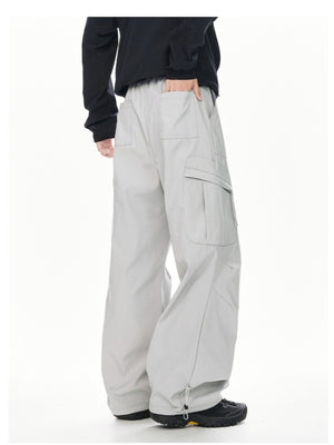 Men's light gray relaxed fit cargo sweatpants with adjustable drawstring cuffs.