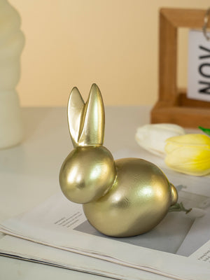 Elegant gold resin rabbit figurine, abstract contemporary decor
