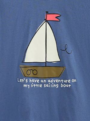 Toddler underwear set with blue cotton tee featuring a sailboat graphic and text.