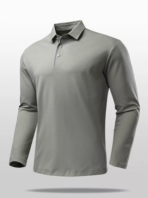 Long sleeve polo shirt in sage with a classic fit and button placket.