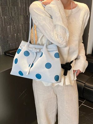 Polka Dot Medium Shoulder Bag in Pastel Blue, close-up detail