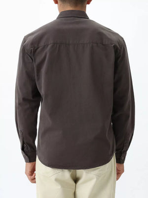 Men's dark gray long sleeve buttoned cotton undershirt, back view