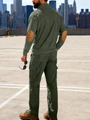 Men's Casual Button Detail Top And Pants Set in Gray, alternate angle