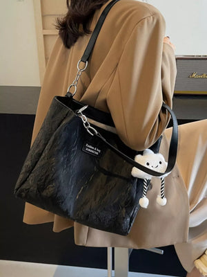 Pu Leather Shoulder Bag in Black, model styling view