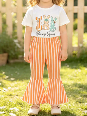 Children's Bunny Round Neck Tee And Pants Set in White, front view