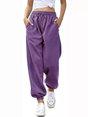 Loose Fit Drawstring Joggers in Pink, editorial view