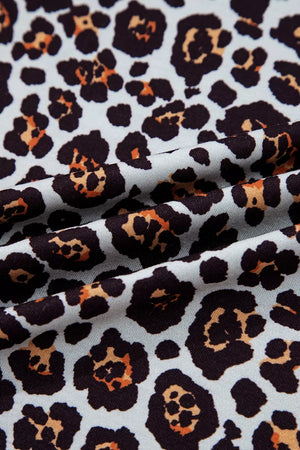 Leopard Floral Print Ribbed Puff Sleeve Sweatshirt in Brown, editorial view