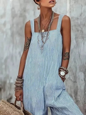 Full Size Striped Wide-leg Jumpsuit Plus Size, model styling view