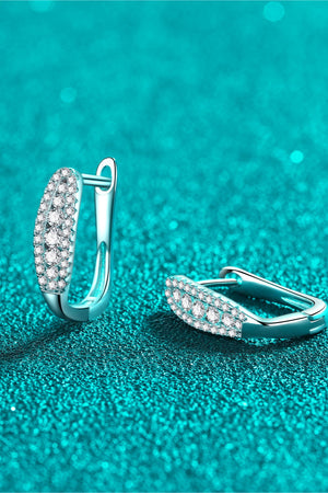 Silver pavé hoop earrings with clear stones, modern essential style.